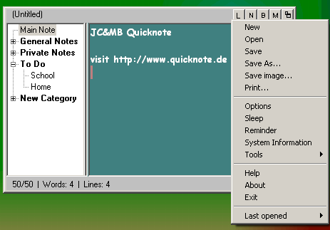 Screenshot of JC&MB Quicknote note taking software